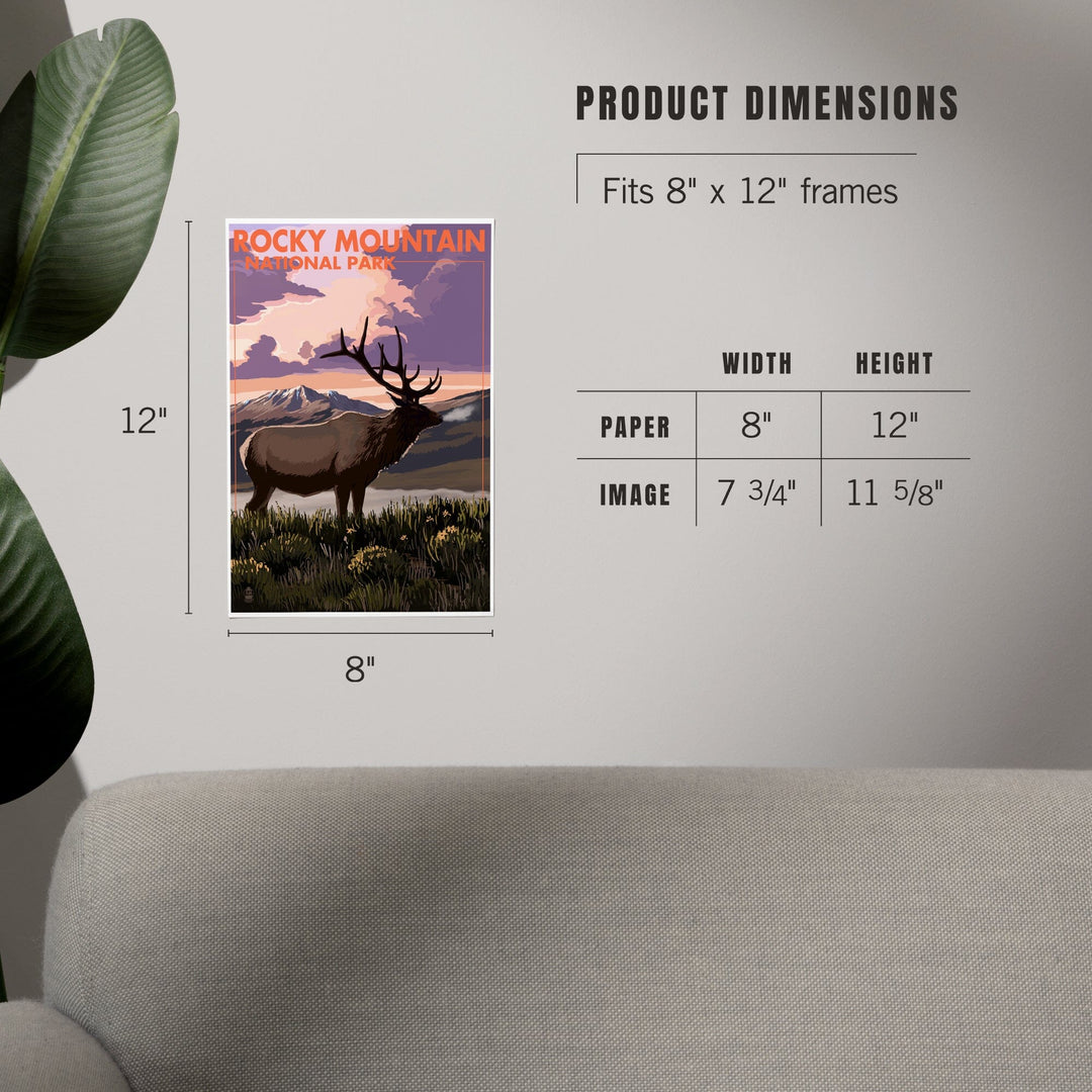 Rocky Mountain National Park, Colorado, Elk and Sunset, Art & Giclee Prints Art Lantern Press