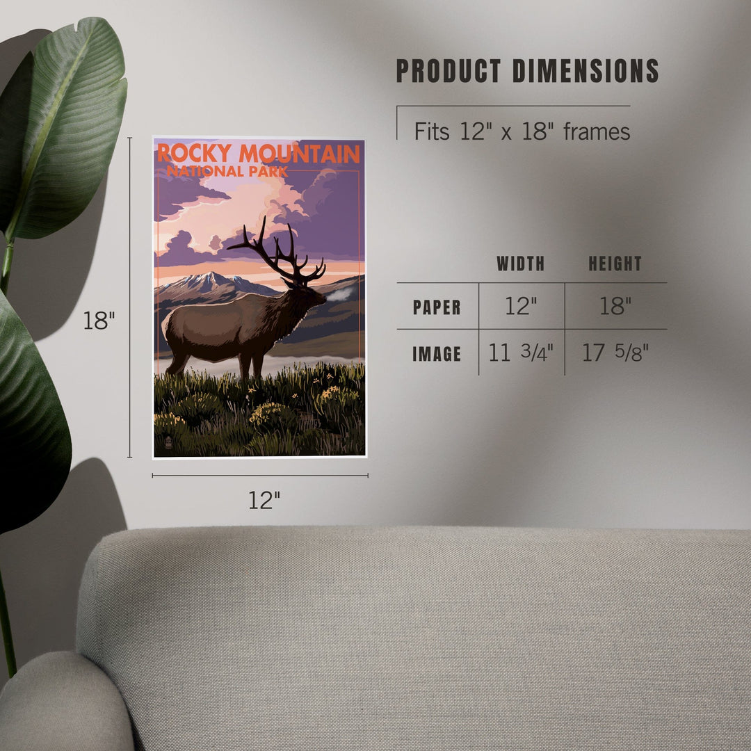 Rocky Mountain National Park, Colorado, Elk and Sunset, Art & Giclee Prints Art Lantern Press