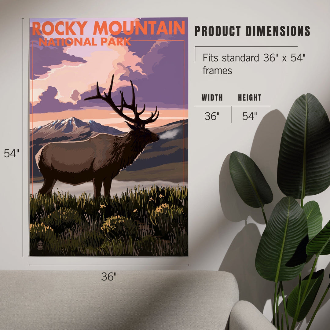 Rocky Mountain National Park, Colorado, Elk and Sunset, Art & Giclee Prints Art Lantern Press