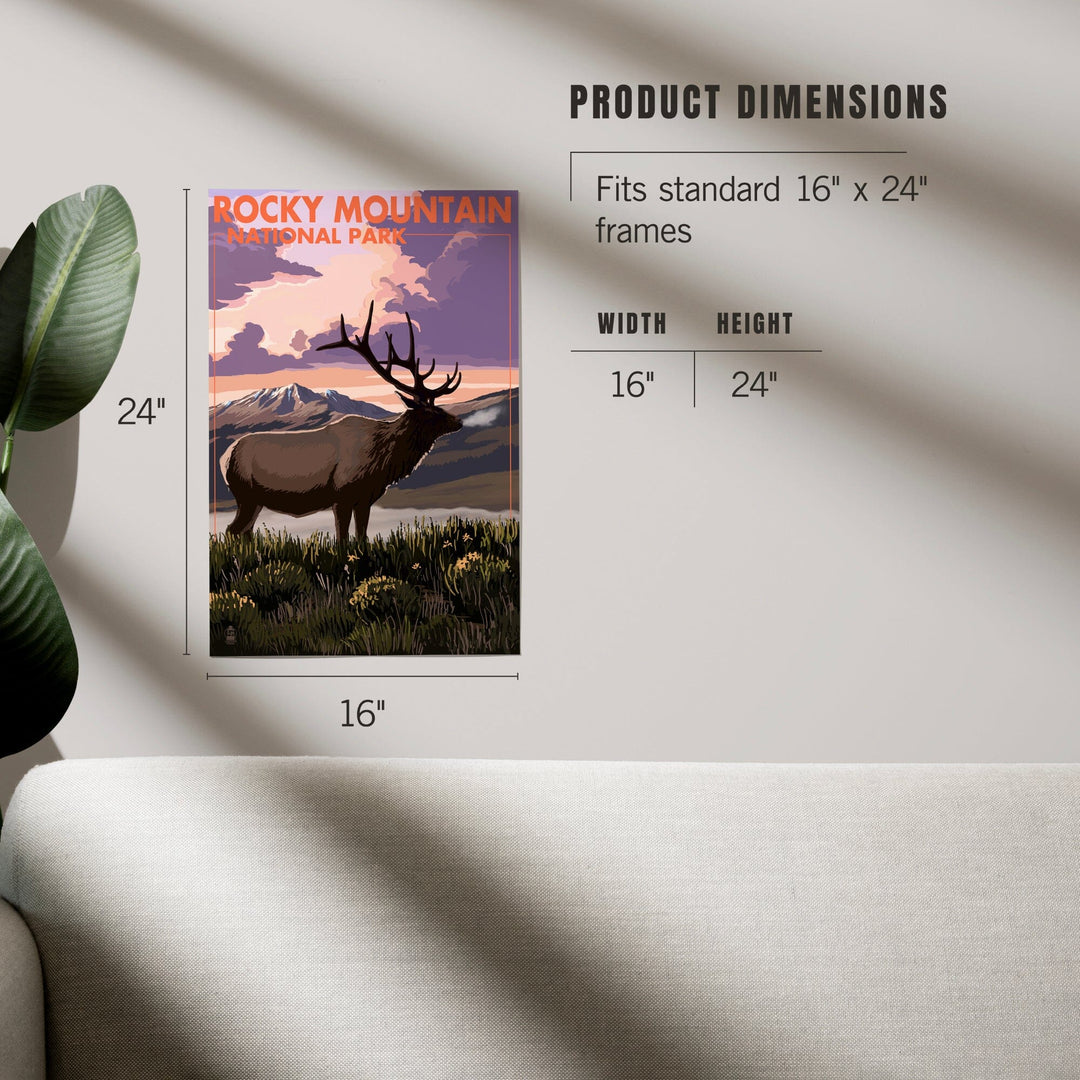 Rocky Mountain National Park, Colorado, Elk and Sunset, Art & Giclee Prints Art Lantern Press