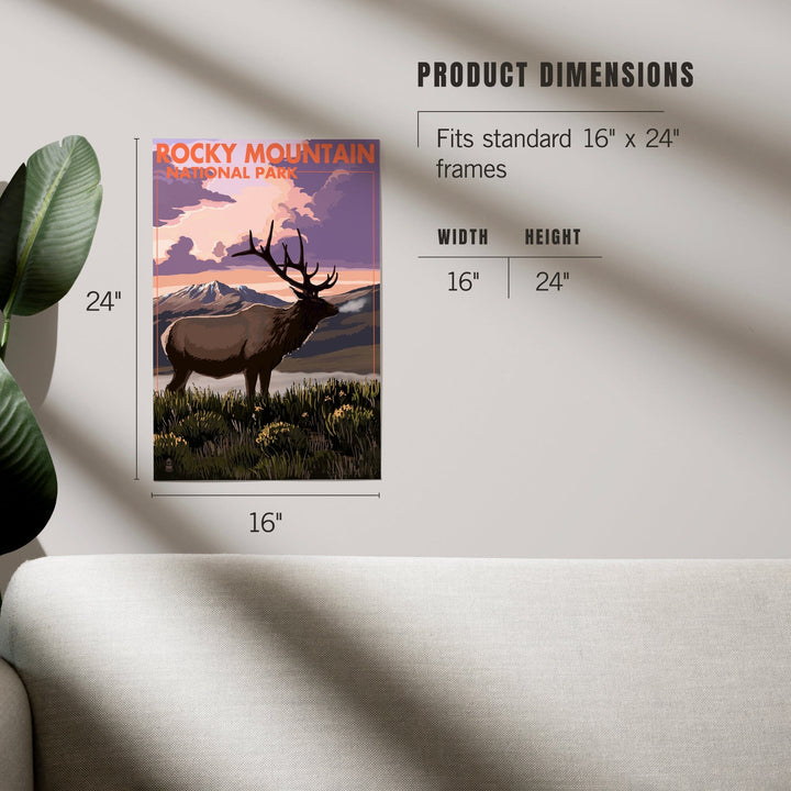 Rocky Mountain National Park, Colorado, Elk and Sunset, Art & Giclee Prints Art Lantern Press
