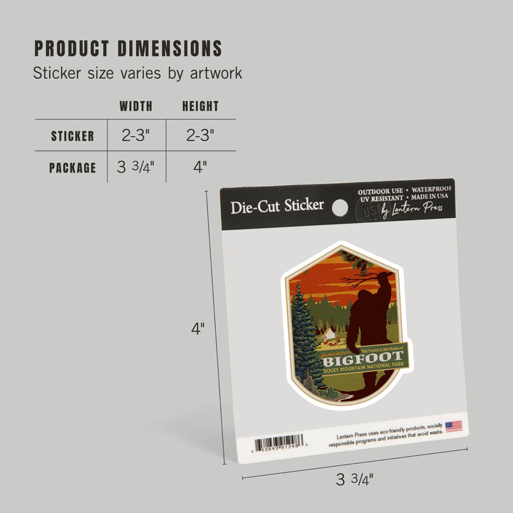 Rocky Mountain National Park, Colorado, Home of Bigfoot, Contour, Lantern Press Artwork, Vinyl Sticker Sticker Lantern Press