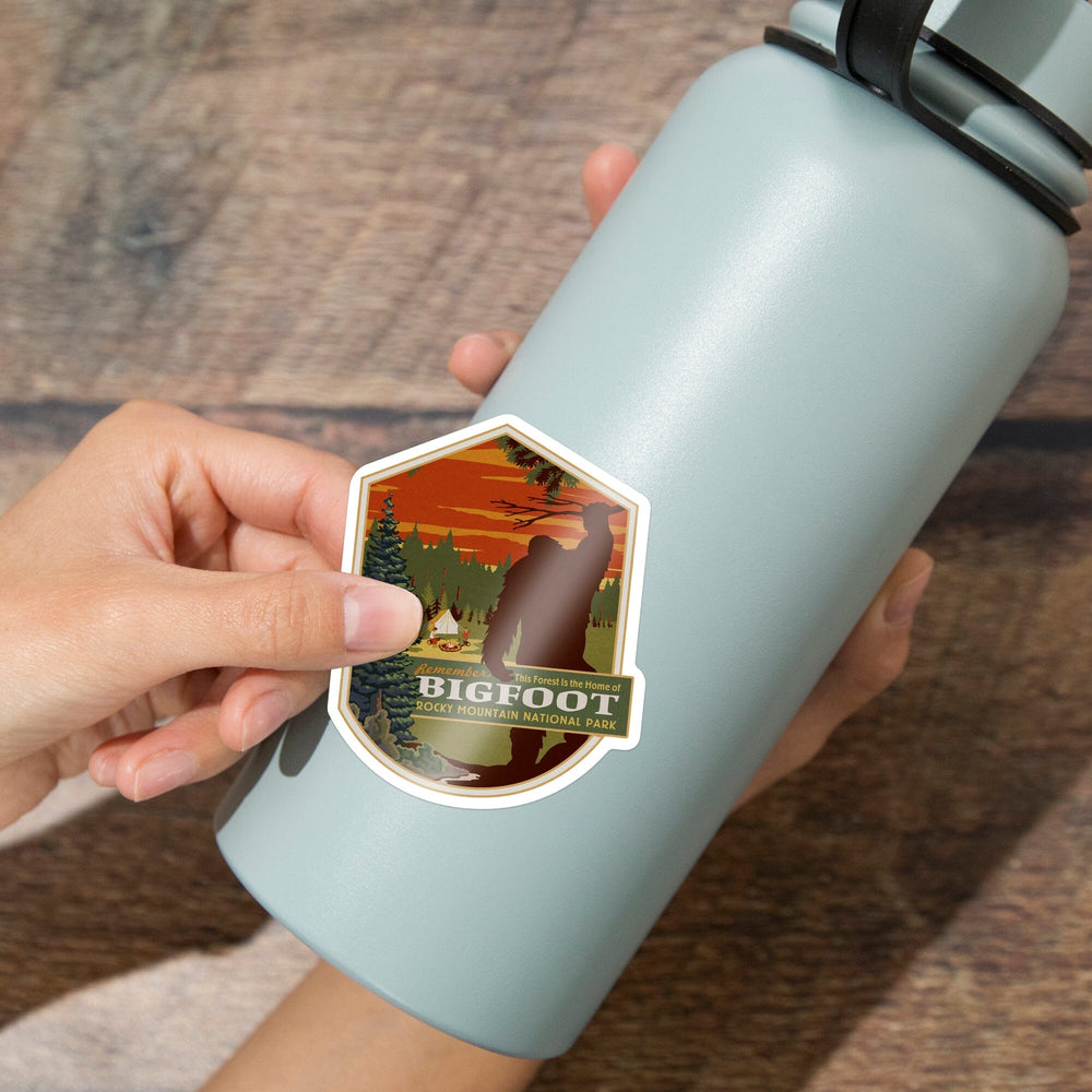 Rocky Mountain National Park, Colorado, Home of Bigfoot, Contour, Lantern Press Artwork, Vinyl Sticker Sticker Lantern Press