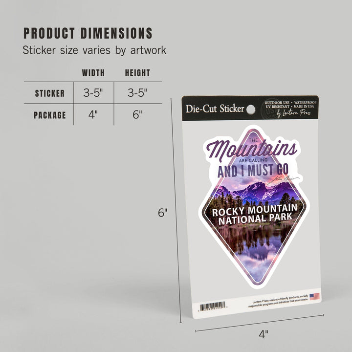 Rocky Mountain National Park, Colorado, John Muir Quote, Sunset & Lake, Contour, Lantern Press Photograph, Vinyl Sticker Sticker Lantern Press