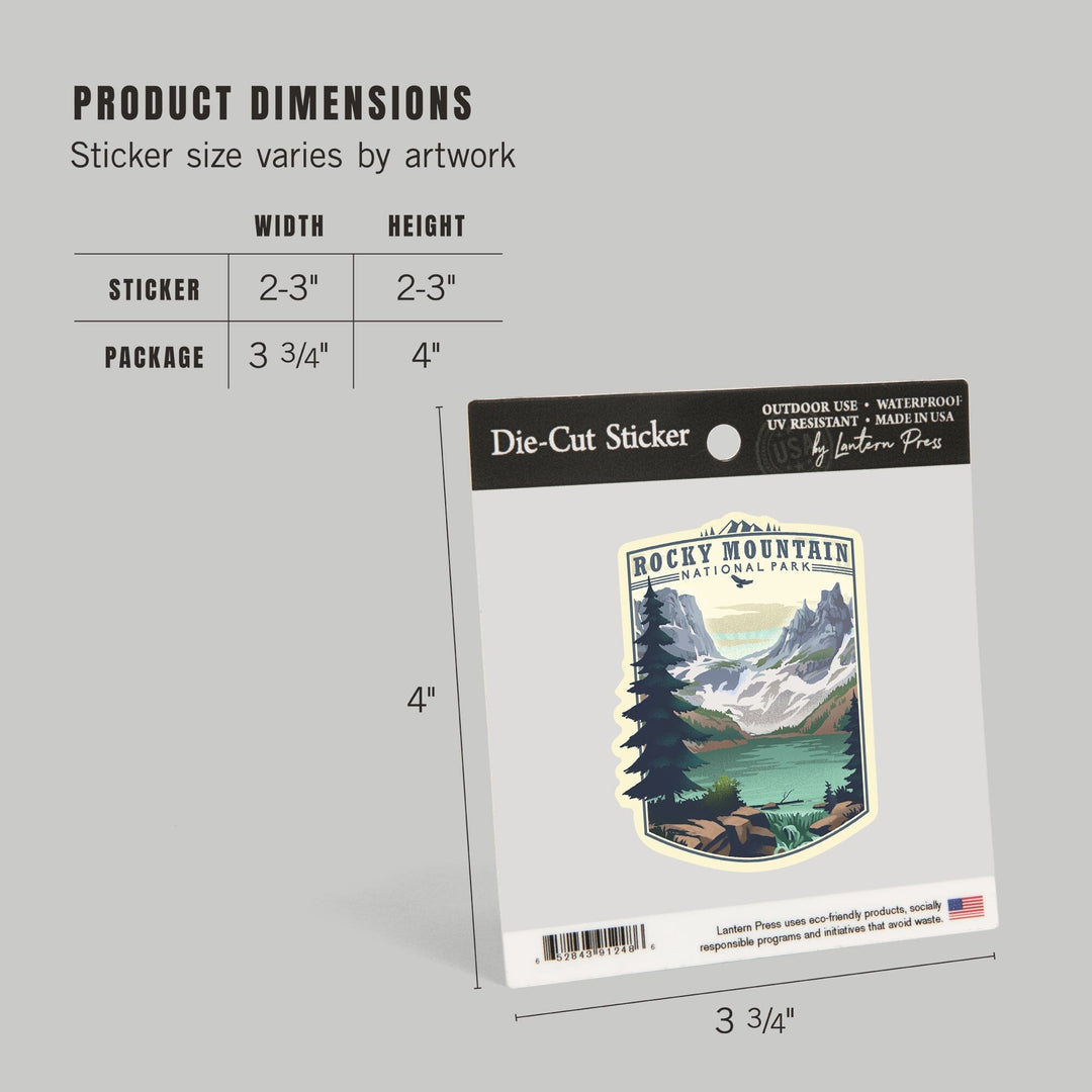 Rocky Mountain National Park, Colorado, Lake, Lithograph, Contour, Lantern Press Artwork, Vinyl Sticker Sticker Lantern Press