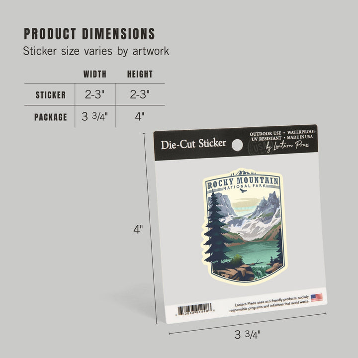 Rocky Mountain National Park, Colorado, Lake, Lithograph, Contour, Lantern Press Artwork, Vinyl Sticker Sticker Lantern Press