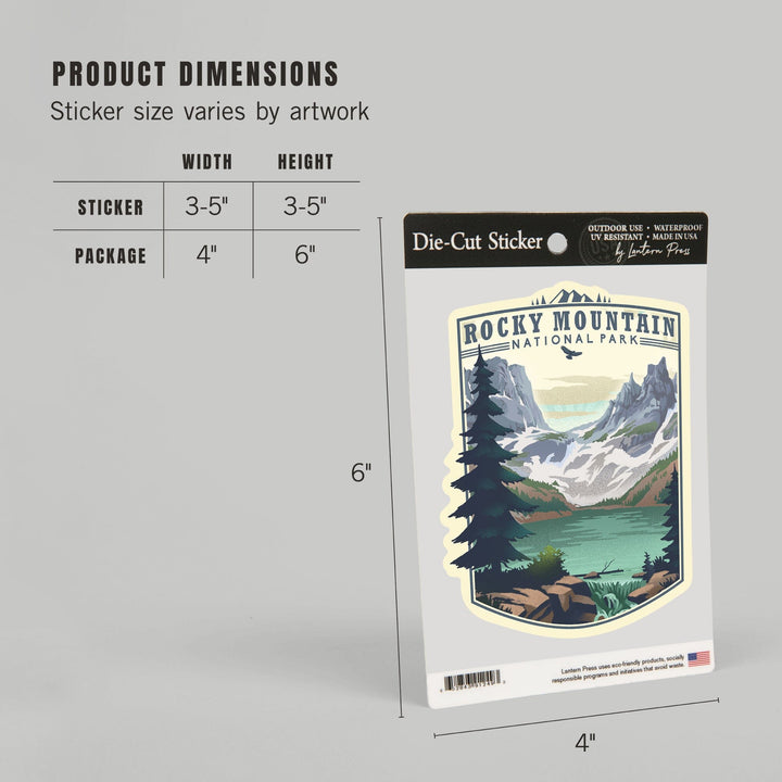 Rocky Mountain National Park, Colorado, Lake, Lithograph, Contour, Lantern Press Artwork, Vinyl Sticker Sticker Lantern Press