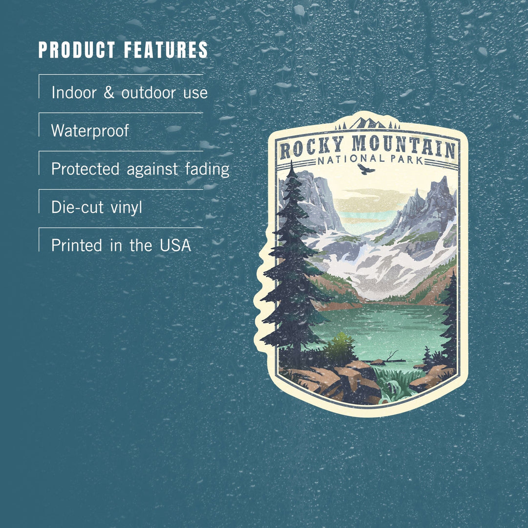 Rocky Mountain National Park, Colorado, Lake, Lithograph, Contour, Lantern Press Artwork, Vinyl Sticker Sticker Lantern Press