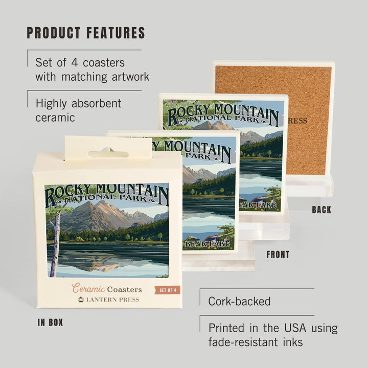 Rocky Mountain National Park, Colorado, Longs Peak and Bear Lake Summer, Coasters Coasters Lantern Press