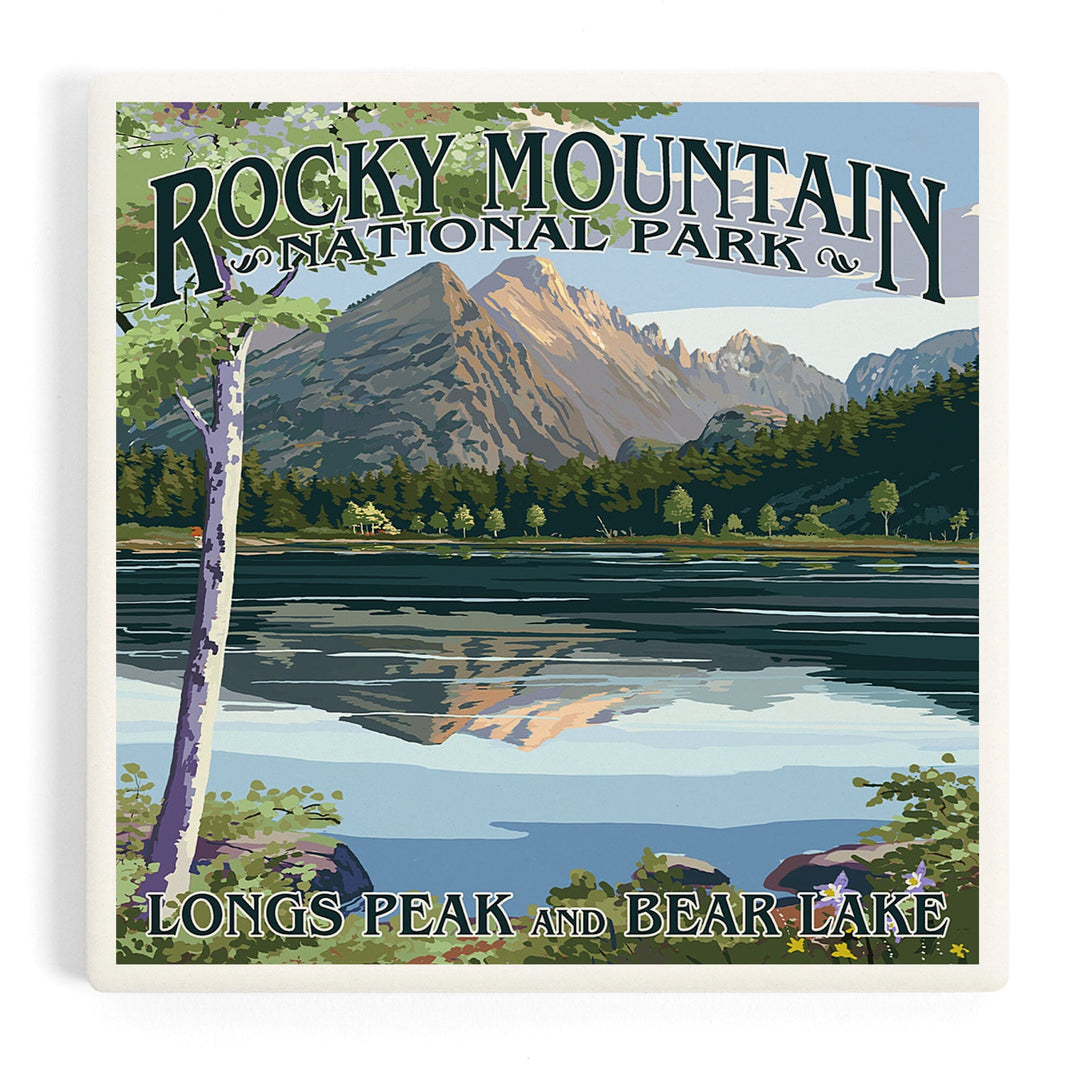 Rocky Mountain National Park, Colorado, Longs Peak and Bear Lake Summer, Coasters Coasters Lantern Press Coaster