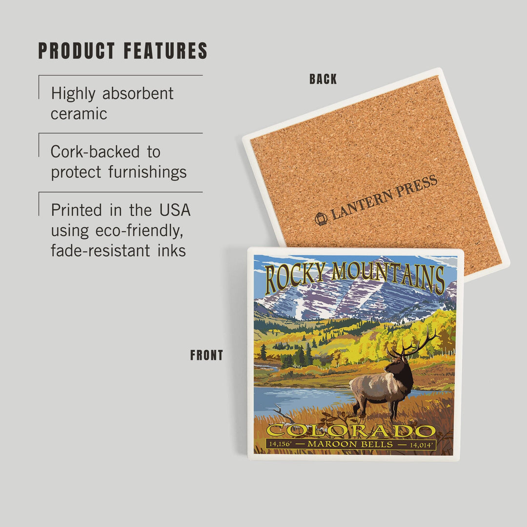 Rocky Mountain National Park, Colorado, Maroon Bells, Coasters Coasters Lantern Press
