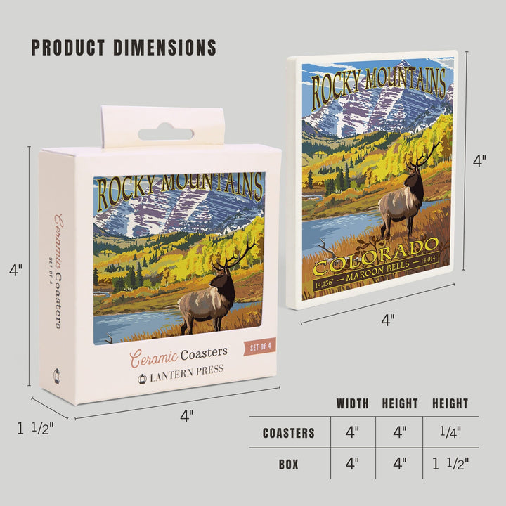 Rocky Mountain National Park, Colorado, Maroon Bells, Coasters Coasters Lantern Press