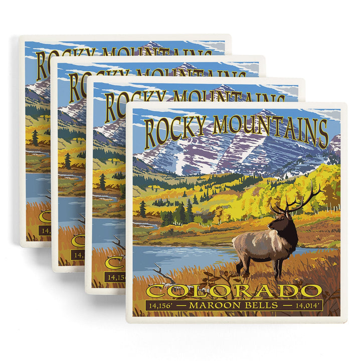 Rocky Mountain National Park, Colorado, Maroon Bells, Coasters Coasters Lantern Press
