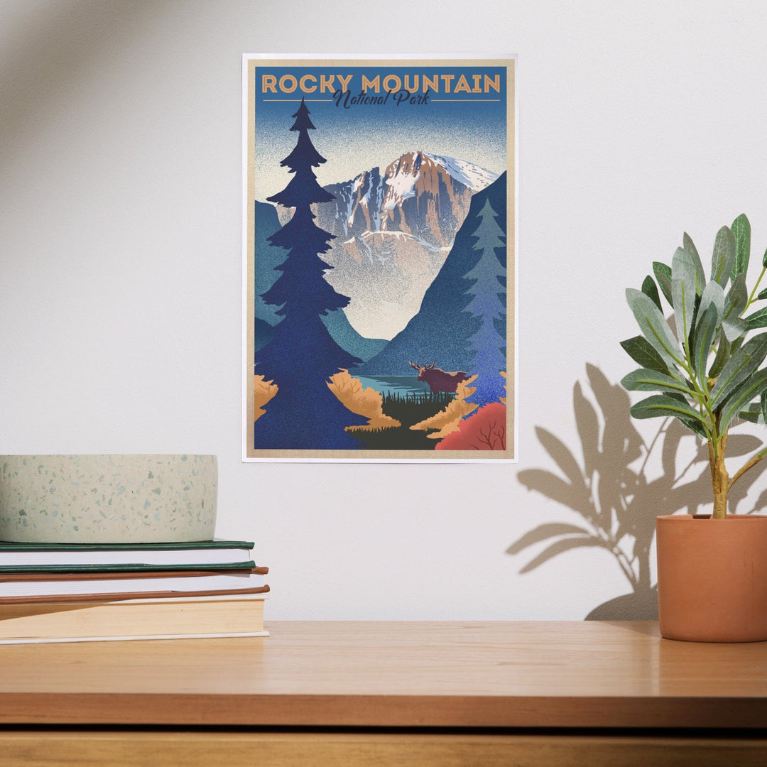 Rocky Mountain National Park, Colorado, Moose and Lake, Lithograph, Art & Giclee Prints Art Lantern Press