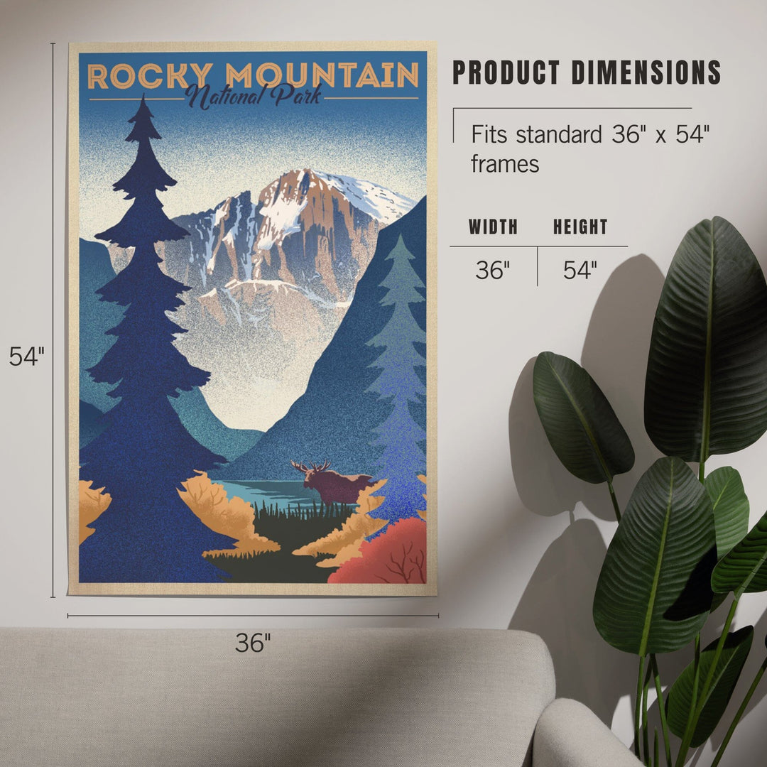 Rocky Mountain National Park, Colorado, Moose and Lake, Lithograph, Art & Giclee Prints Art Lantern Press