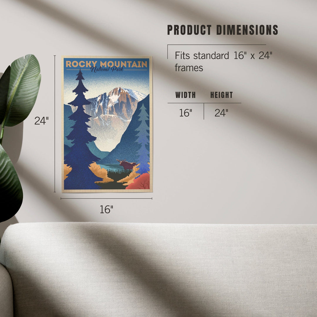 Rocky Mountain National Park, Colorado, Moose and Lake, Lithograph, Art & Giclee Prints Art Lantern Press