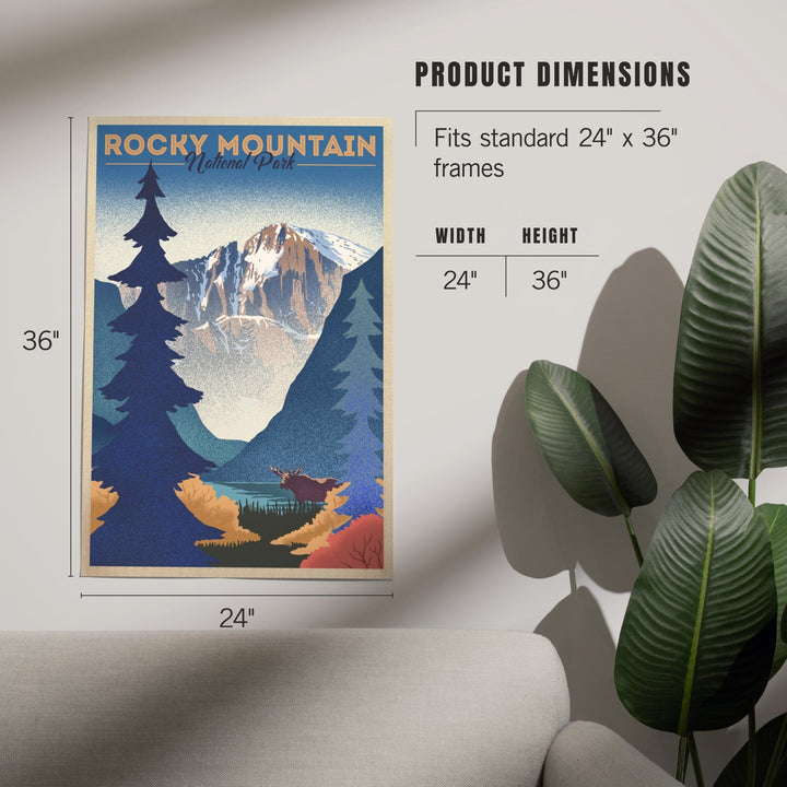 Rocky Mountain National Park, Colorado, Moose and Lake, Lithograph, Art & Giclee Prints Art Lantern Press