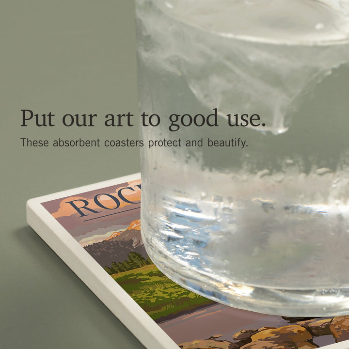 Rocky Mountain National Park, Colorado, Moose and Meadow, Coasters Coasters Lantern Press