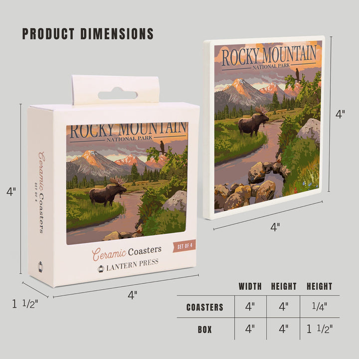 Rocky Mountain National Park, Colorado, Moose and Meadow, Coasters Coasters Lantern Press