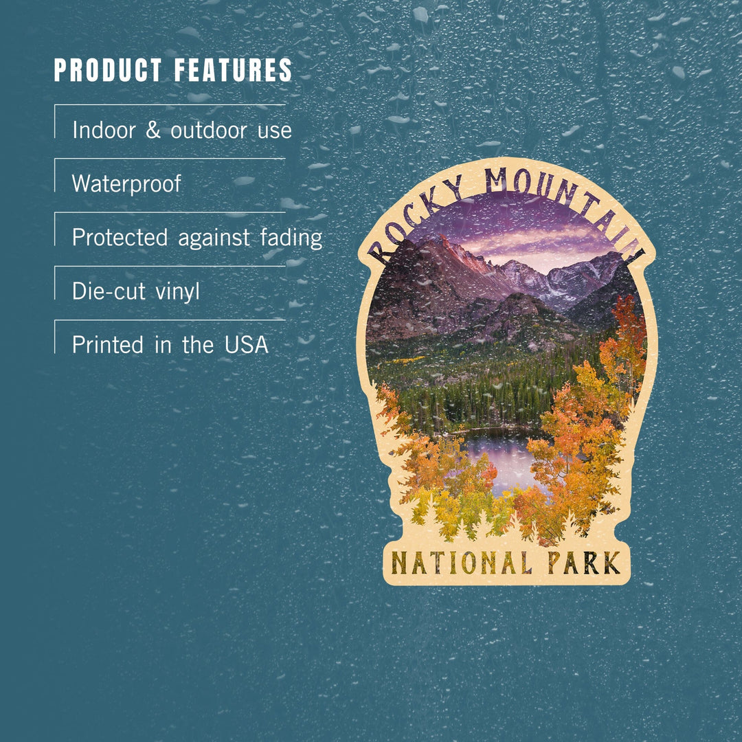 Rocky Mountain National Park, Colorado, Purple Sunset and Lake, Photography, Contour, Vinyl Sticker Sticker Lantern Press
