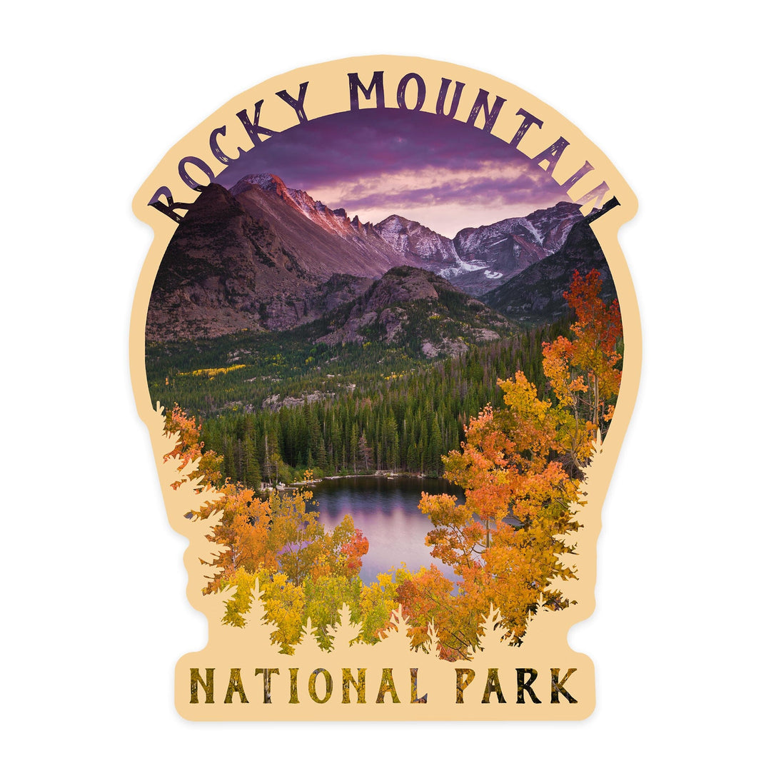 Rocky Mountain National Park, Colorado, Purple Sunset and Lake, Photography, Contour, Vinyl Sticker Sticker Lantern Press