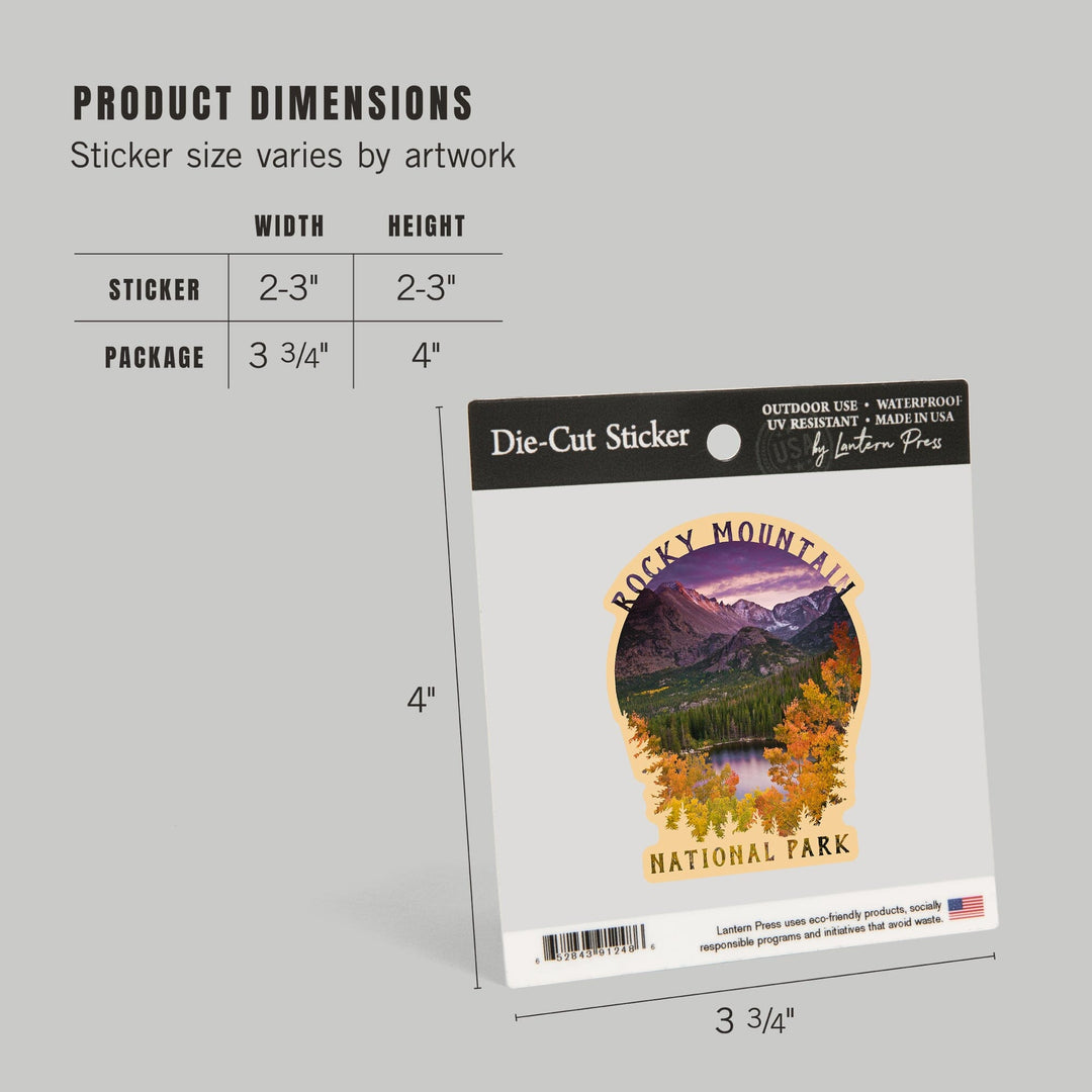 Rocky Mountain National Park, Colorado, Purple Sunset and Lake, Photography, Contour, Vinyl Sticker Sticker Lantern Press