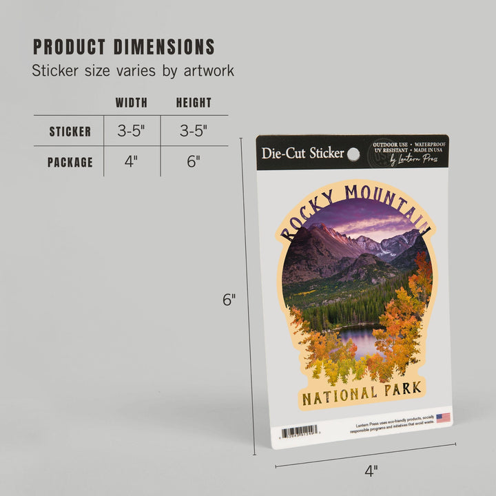 Rocky Mountain National Park, Colorado, Purple Sunset and Lake, Photography, Contour, Vinyl Sticker Sticker Lantern Press