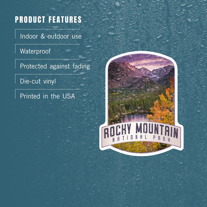 Rocky Mountain National Park, Colorado, Purple Sunset & Lake, Alt Contour, Lantern Press Photography, Vinyl Sticker Sticker Lantern Press