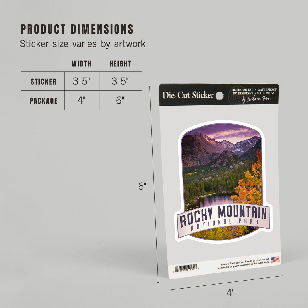 Rocky Mountain National Park, Colorado, Purple Sunset & Lake, Alt Contour, Lantern Press Photography, Vinyl Sticker Sticker Lantern Press