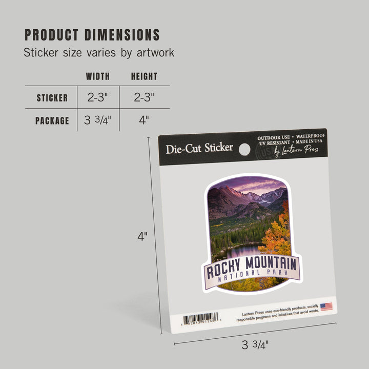Rocky Mountain National Park, Colorado, Purple Sunset & Lake, Alt Contour, Lantern Press Photography, Vinyl Sticker Sticker Lantern Press