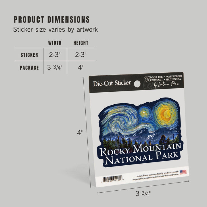 Rocky Mountain National Park, Colorado, Starry Night National Park Series, Contour, Lantern Press Artwork, Vinyl Sticker Sticker Lantern Press