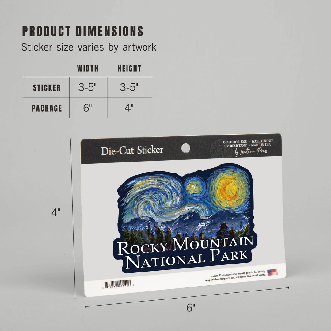 Rocky Mountain National Park, Colorado, Starry Night National Park Series, Contour, Lantern Press Artwork, Vinyl Sticker Sticker Lantern Press