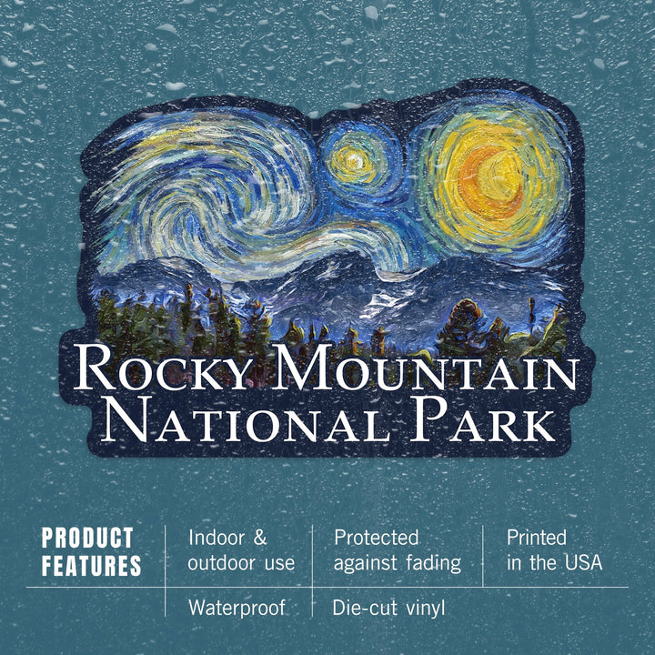 Rocky Mountain National Park, Colorado, Starry Night National Park Series, Contour, Lantern Press Artwork, Vinyl Sticker Sticker Lantern Press