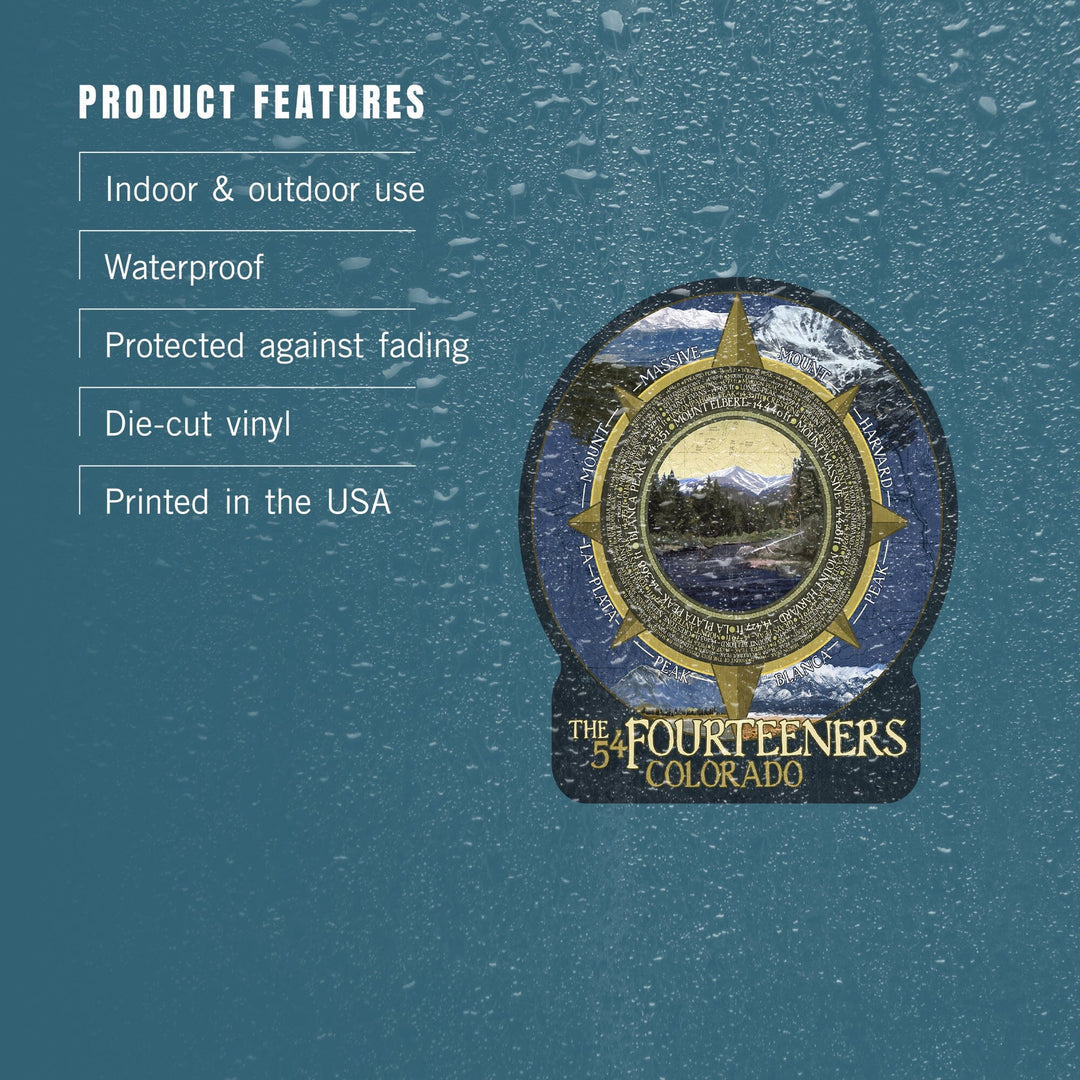 Rocky Mountain National Park, Colorado, The Fourteeners, Contour, Vinyl Sticker Sticker Lantern Press