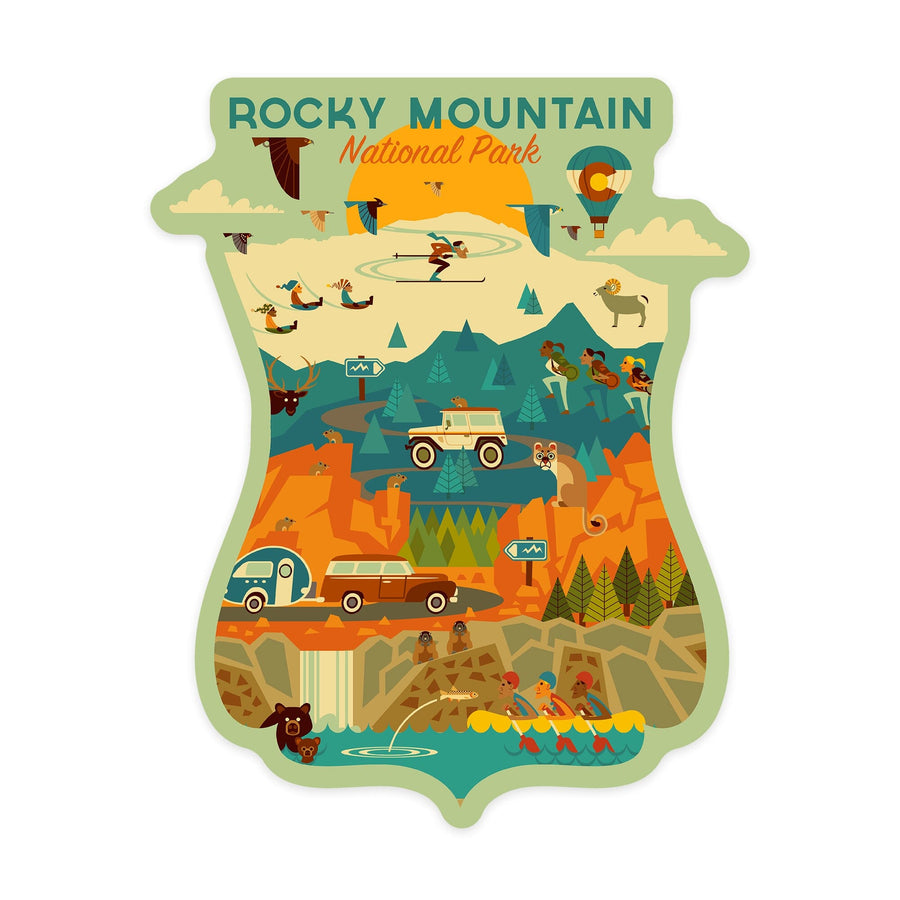 Rocky Mountain National Park, Geometric National Park Series, Contour, Vinyl Sticker Sticker Lantern Press