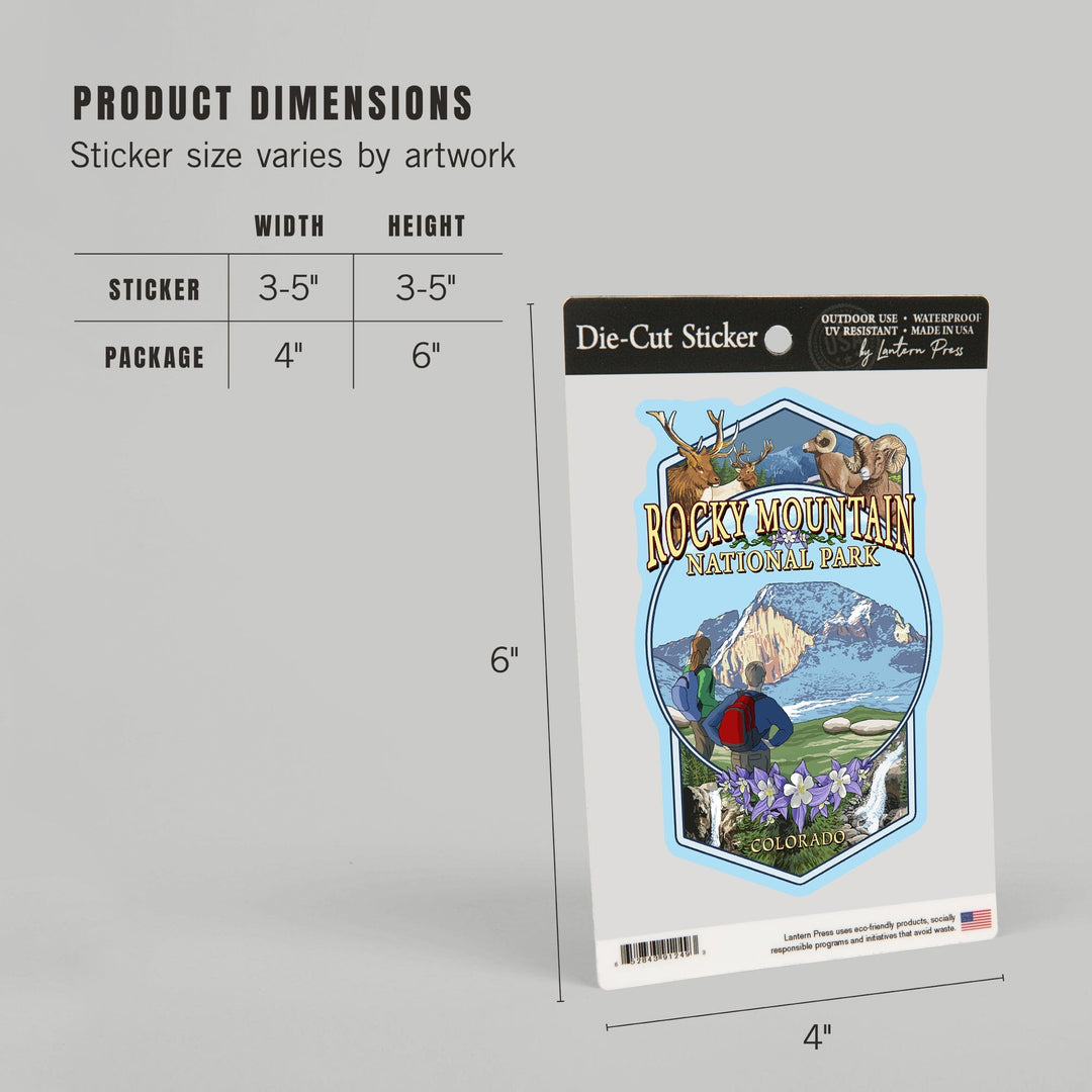 Rocky Mountain National Park, Montage, Contour, Vinyl Sticker Sticker Lantern Press