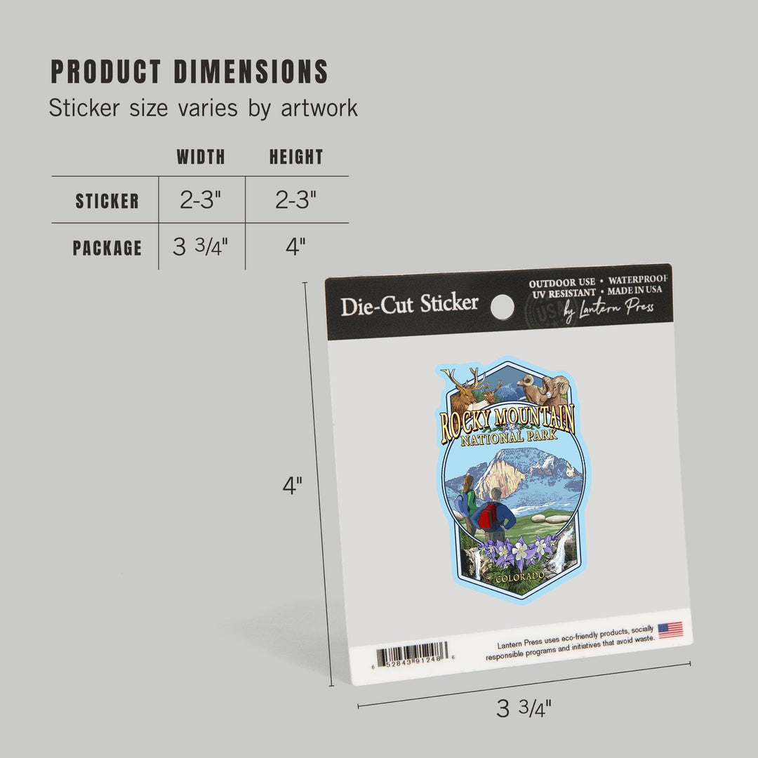 Rocky Mountain National Park, Montage, Contour, Vinyl Sticker Sticker Lantern Press