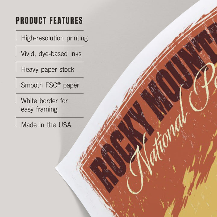 Rocky Mountain National Park, Mountain View and Elk, Distressed, Art & Giclee Prints Art Lantern Press