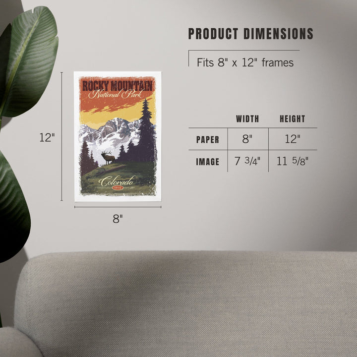 Rocky Mountain National Park, Mountain View and Elk, Distressed, Art & Giclee Prints Art Lantern Press