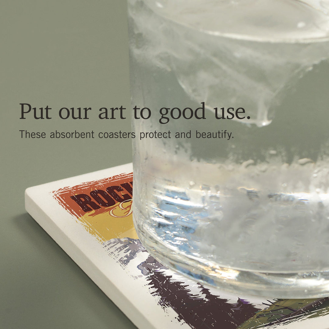 Rocky Mountain National Park, Mountain View and Elk, Distressed, Coasters Coasters Lantern Press