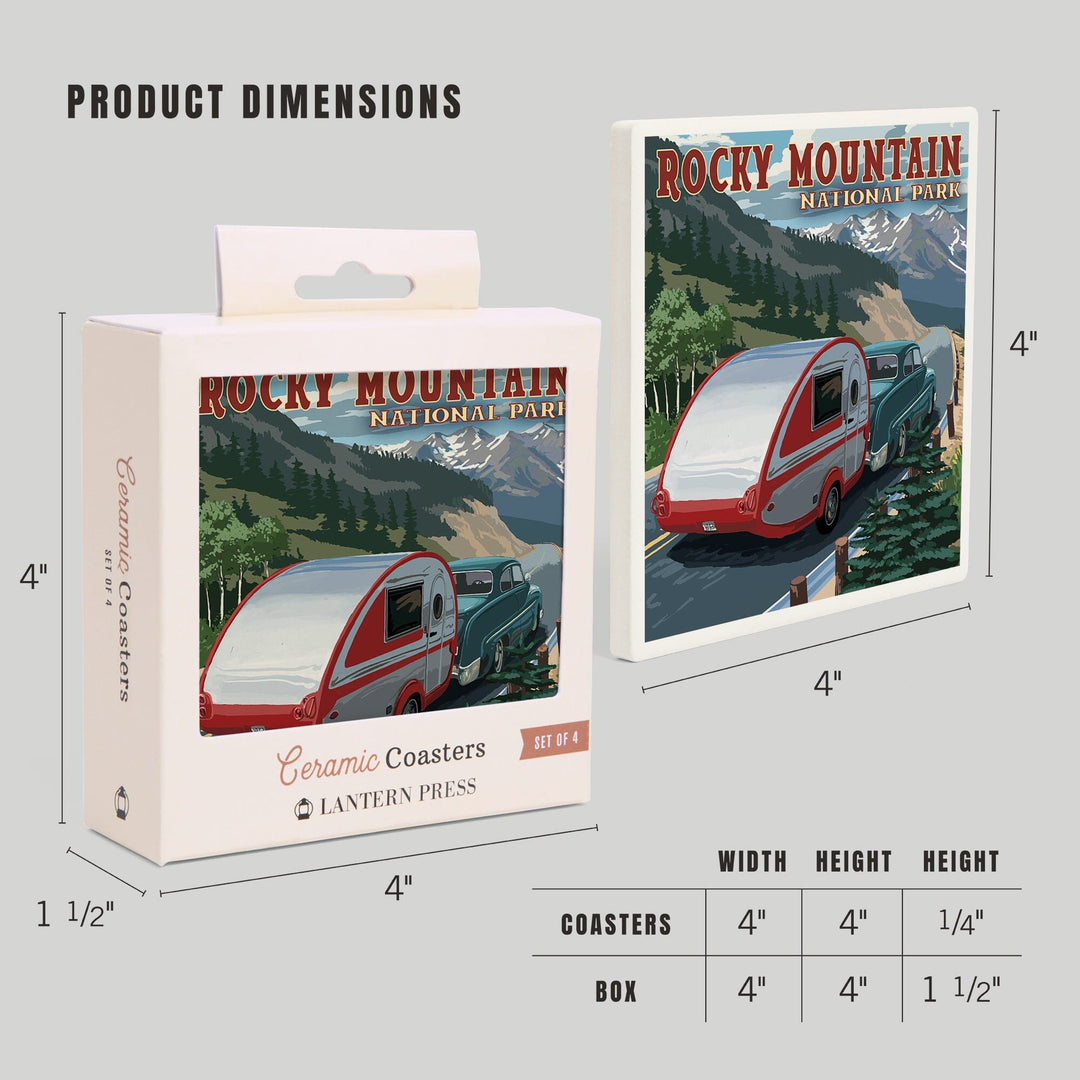 Rocky Mountain National Park, Retro Camper, Coasters Coasters Lantern Press