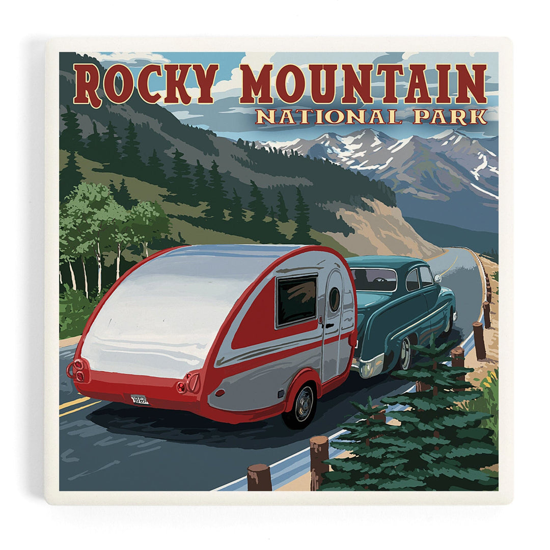 Rocky Mountain National Park, Retro Camper, Coasters Coasters Lantern Press