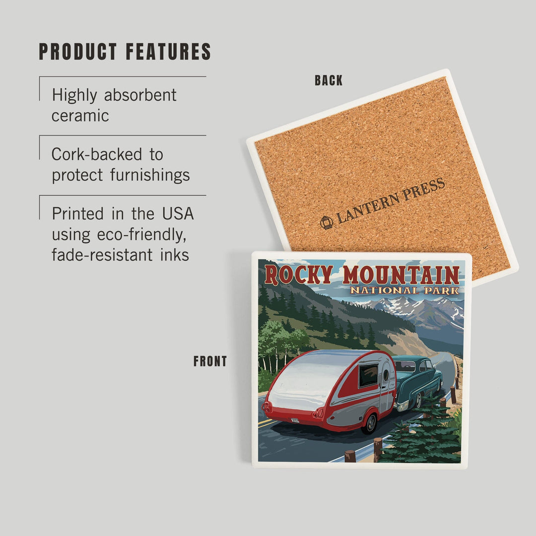 Rocky Mountain National Park, Retro Camper, Coasters Coasters Lantern Press