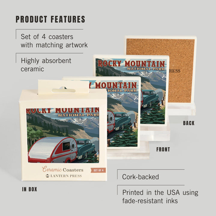 Rocky Mountain National Park, Retro Camper, Coasters Coasters Lantern Press