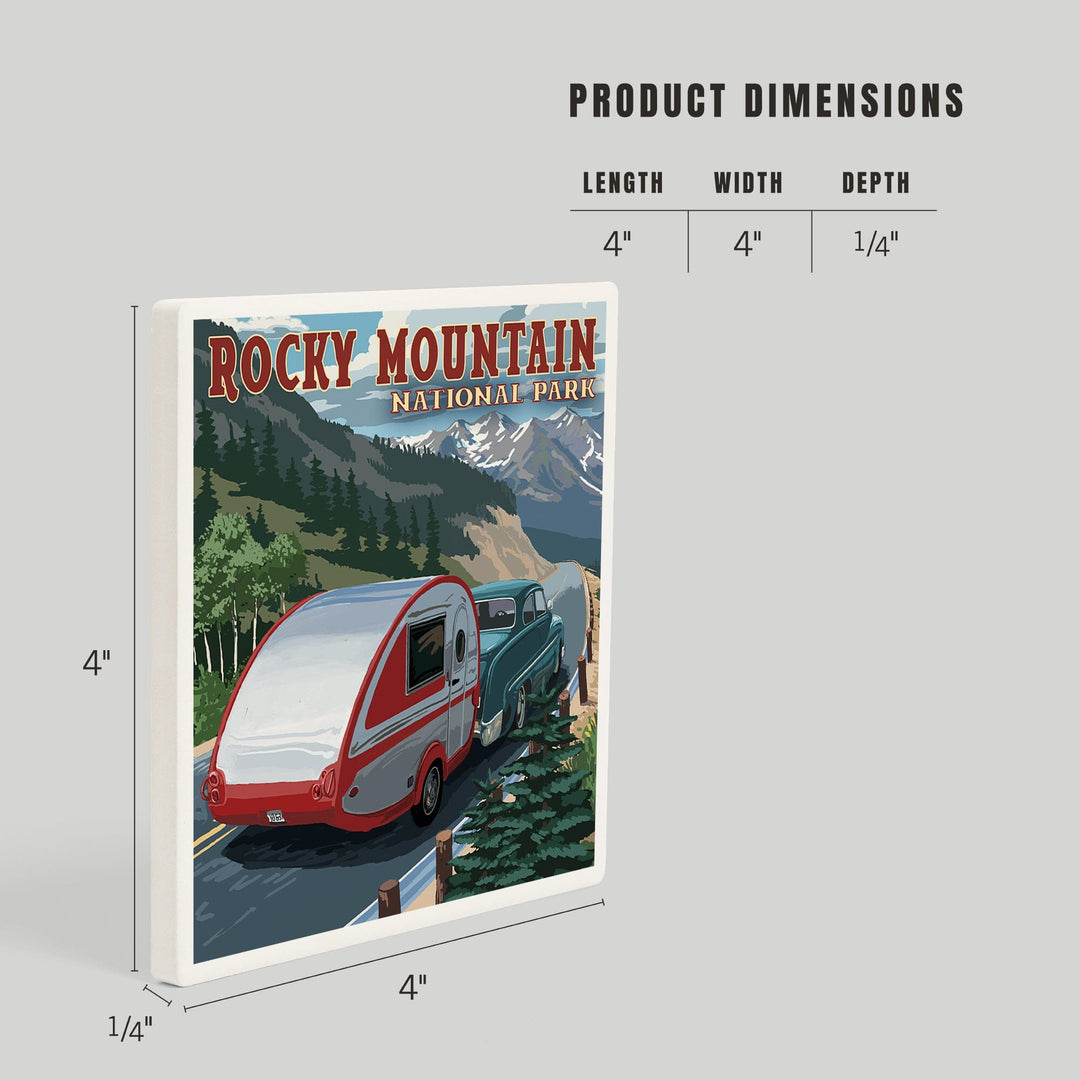 Rocky Mountain National Park, Retro Camper, Coasters Coasters Lantern Press