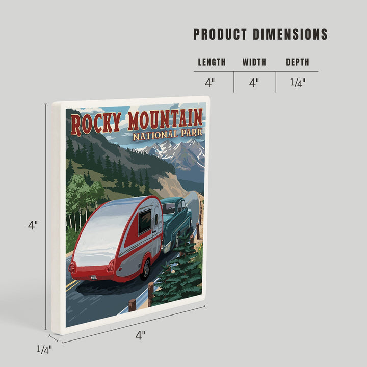 Rocky Mountain National Park, Retro Camper, Coasters Coasters Lantern Press