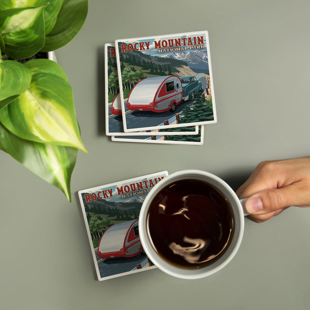 Rocky Mountain National Park, Retro Camper, Coasters Coasters Lantern Press