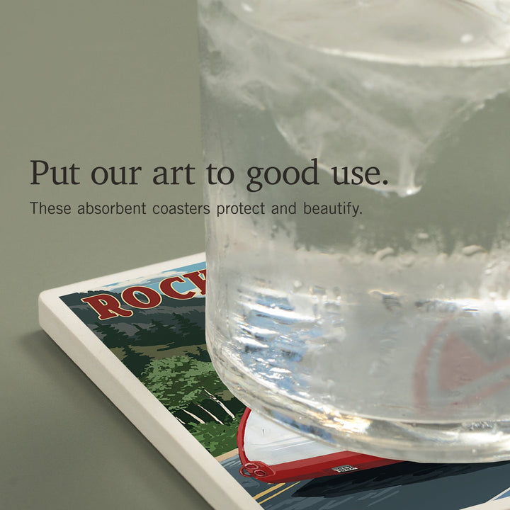 Rocky Mountain National Park, Retro Camper, Coasters Coasters Lantern Press