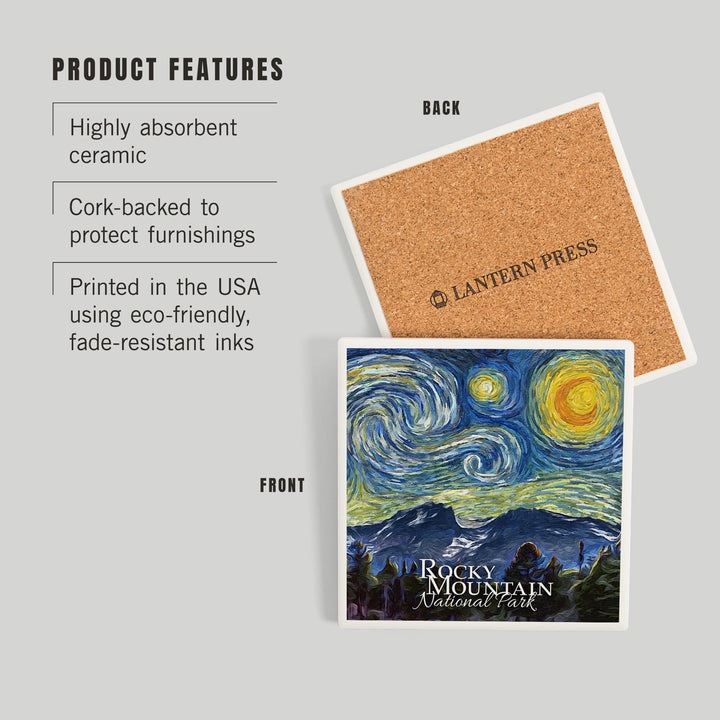 Rocky Mountain National Park, Starry Night, Coasters Coasters Lantern Press