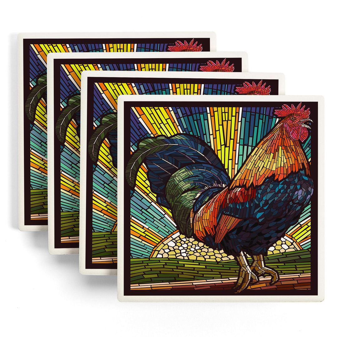 Rooster, Paper Mosaic, Coasters Coasters Lantern Press